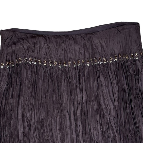 TALBOTS Petites Pure Silk Skirt Sz 10 Dark Evening Brown Crinkle Sequin Whimsy - Picture 5 of 14